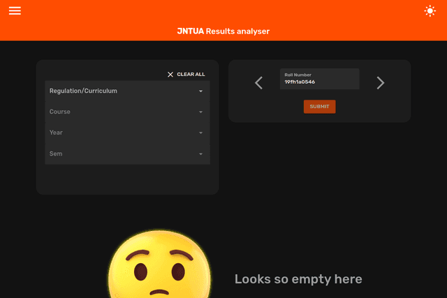screenshot of "JNTUA Results Analyser